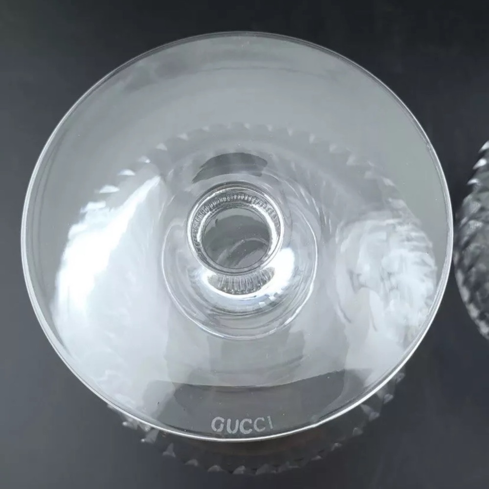VINTAGE AUTHENTIC GUCCI Set Of 2 Vertical Cut Crystal Brandy Snifters Glasses - Picture 5 of 6